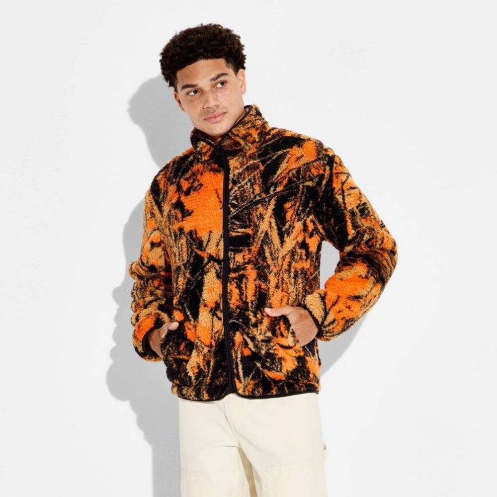 Original Use - Men's Plaid High Pile Fleece Shirt - Original Use  Orange - Picture 2 of 3